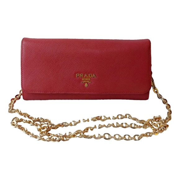 Prada Red Leather Chain Wallet - Picture 1 of 5